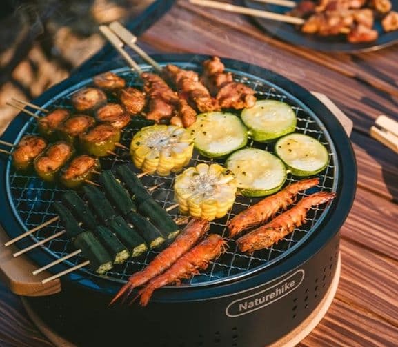 焚き火台 木取っ手断熱ポータブル網焼き器