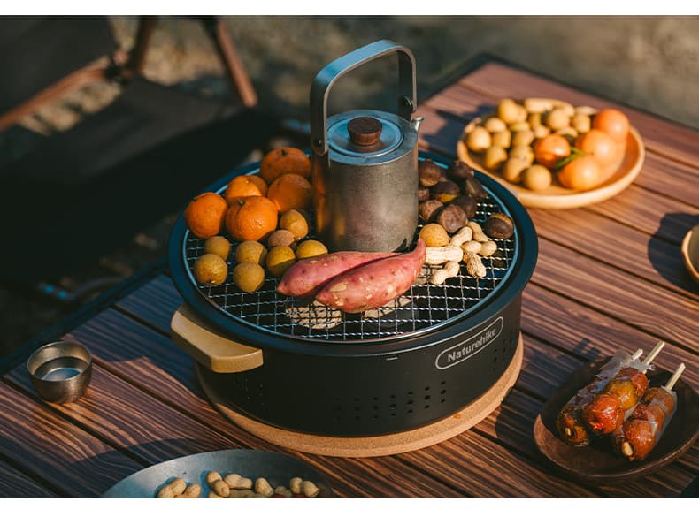焚き火台 木取っ手断熱ポータブル網焼き器